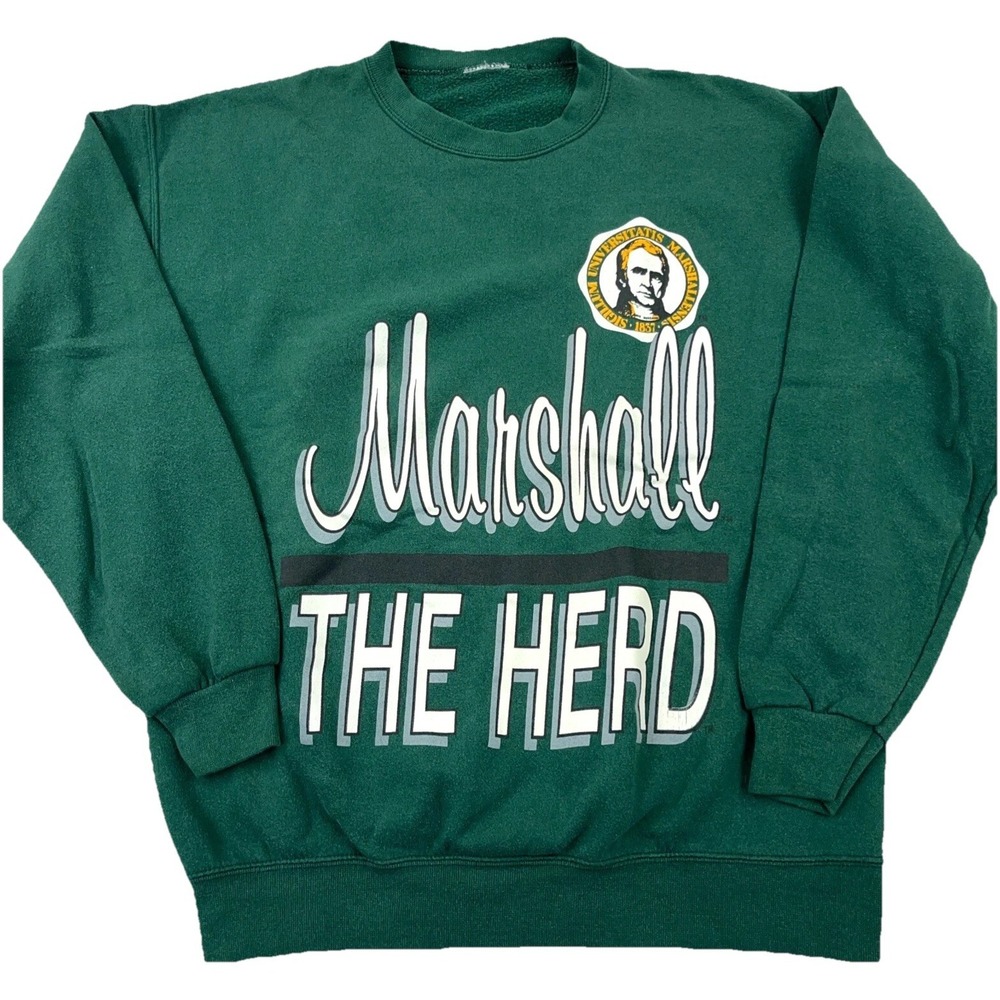 Vintage Marshall Thundering Herd Sweatshirt Men‎ Large Crew Neck Sweater 80s 90s